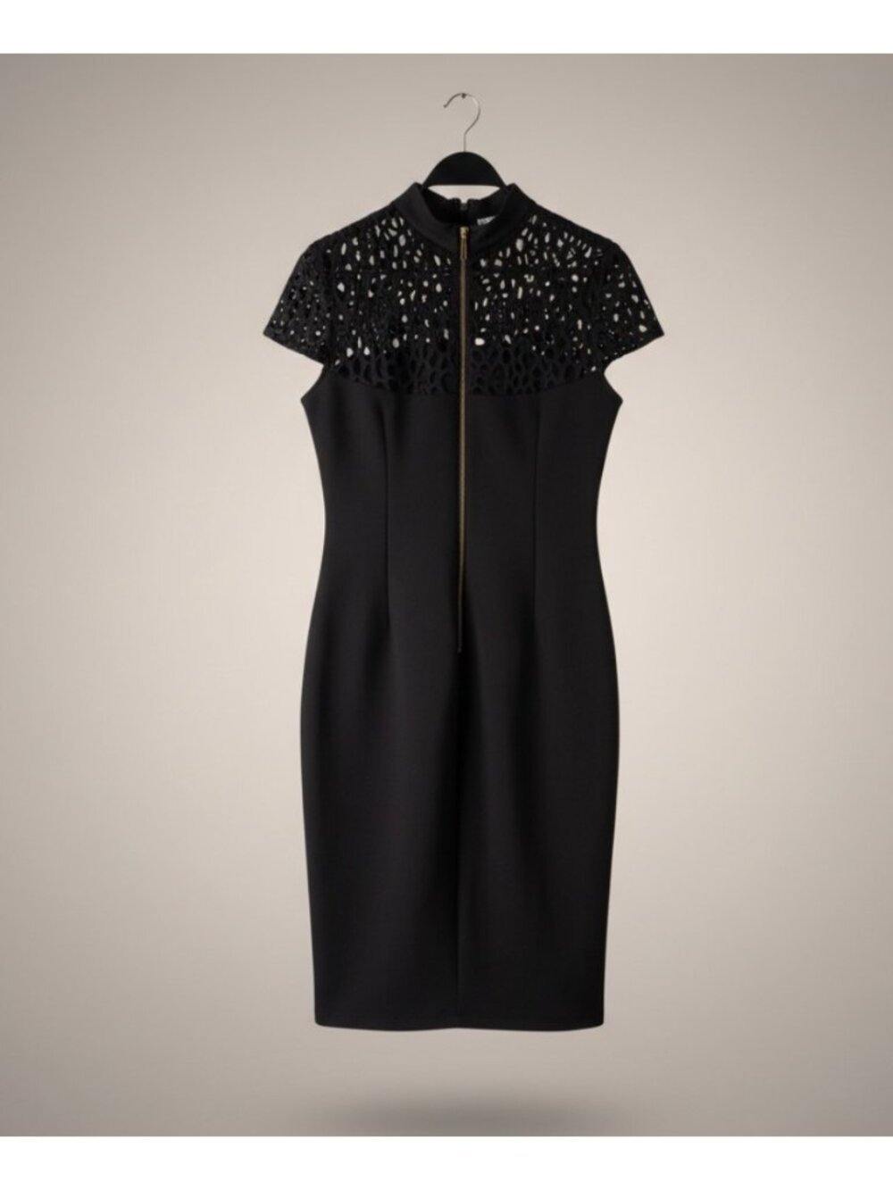 Black Dress Bisou Bisou Michele Bohbot size 10 With Laser-Cut Lace Back Zipper - Picture 4 of 10